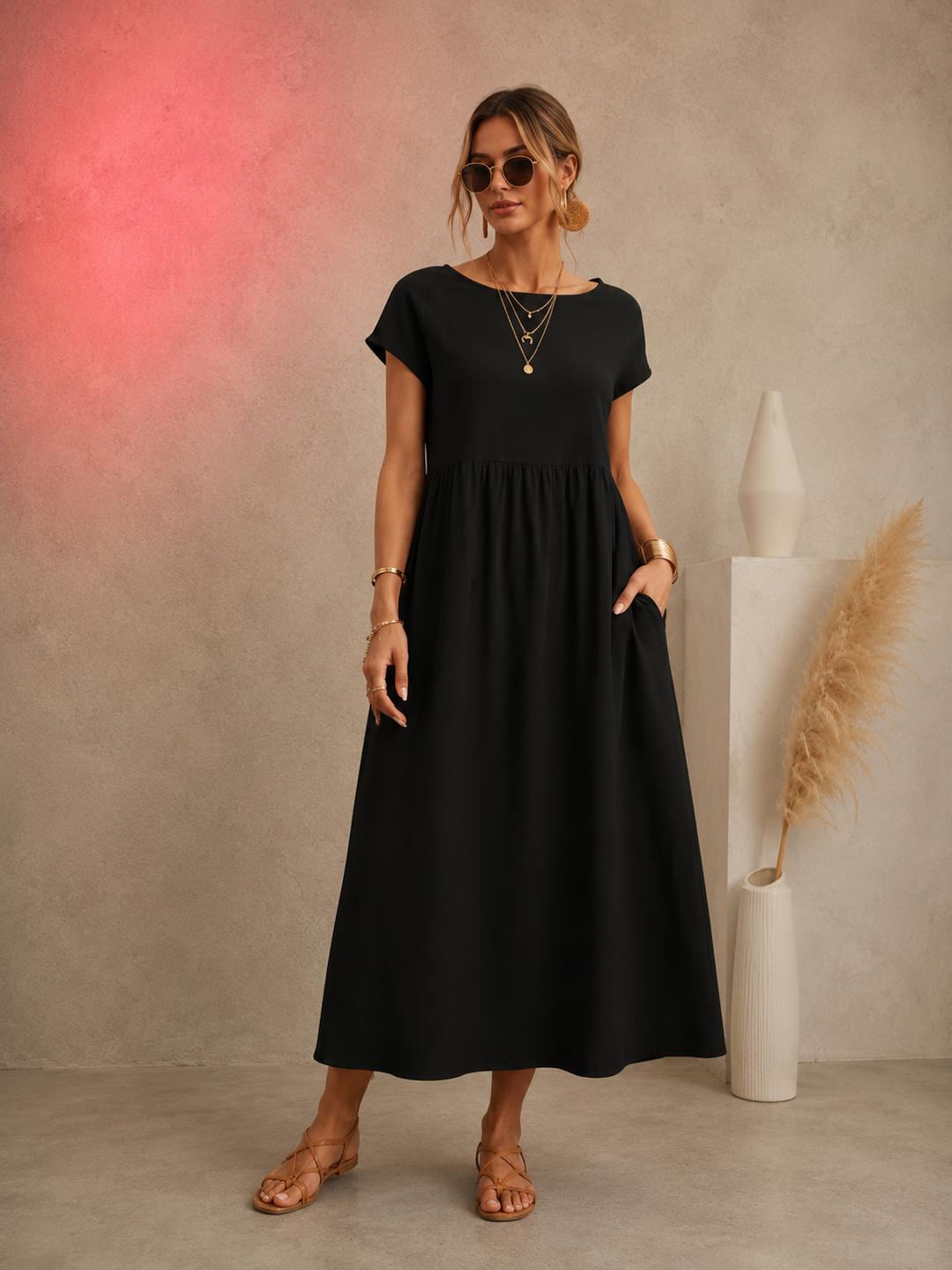 BREEZY COTTON-LINEN POCKET DRESS