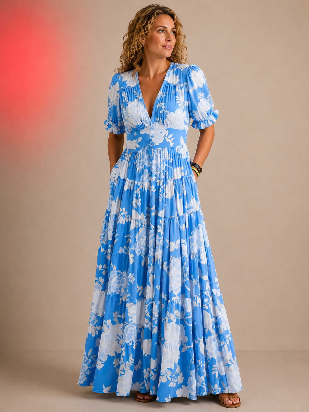 Catrisa™ - Floral Print V-neck Pocket Dress